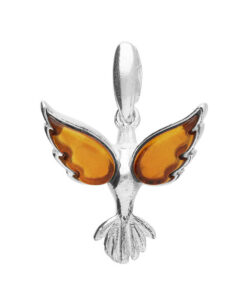 925 sterling silver pendant features a striking phoenix design with elegantly crafted wings, adorned with vibrant amber stones that create a warm contrast.
