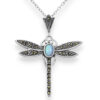Dragonfly Pendant crafted from 925 Sterling Silver, this exquisite piece showcases the iridescent beauty of lab-created opal and the vintage charm of marcasite. The intricate design, inspired by nature, is perfect for adding a touch of sophistication to any ensemble. The setting, with its meticulous bezel and bond design, ensures lasting quality and timeless appeal.