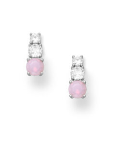 925 Sterling Silver Push-Back Earrings adorned with exquisite Pink and Clear CZ Simulated Diamonds. These sophisticated earrings feature a classic prong setting, offering timeless elegance and a brilliant shine. The rhodium plating enhances durability, making them perfect for any occasion.