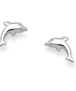 925 Sterling Silver Dolphin Push-Back Earrings. Crafted from fine sterling silver and plated with rhodium for extra shine, these earrings offer a playful dolphin design that radiates sophistication and charm. Ideal for any occasion, their push-back style ensures comfort and security.