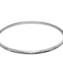 Slim 925 sterling silver bangle bracelet with an intricate diamond-cut textured pattern and polished finish.