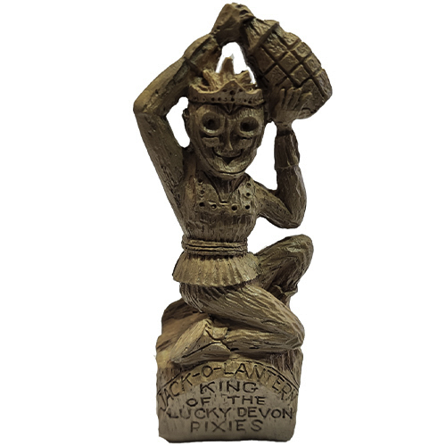 Wooden carved figure of the original Jack O Lantern king of the Devon pixies