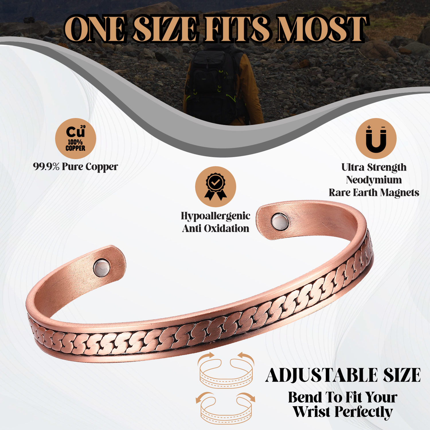 Patterned magnetic copper bangle