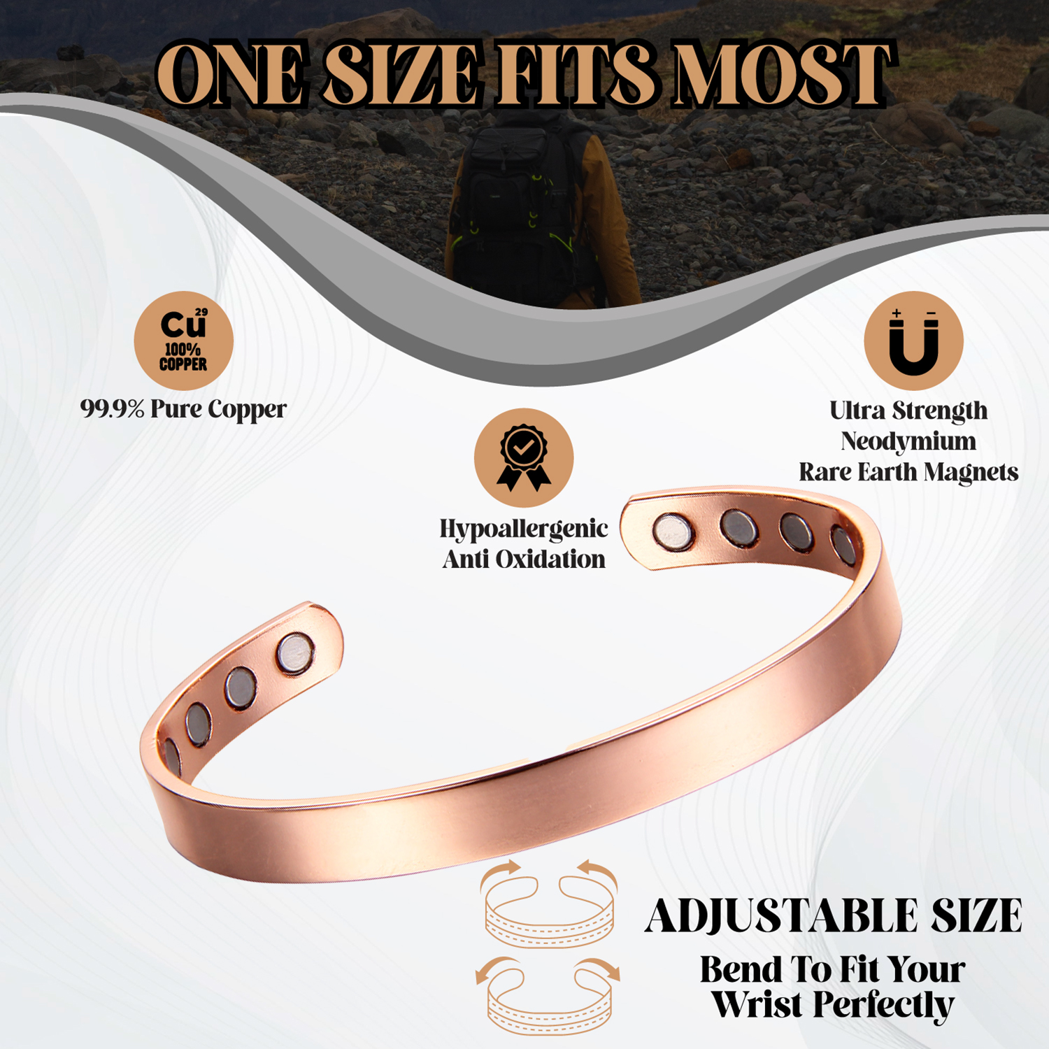 Copper Bracelet with Magnets