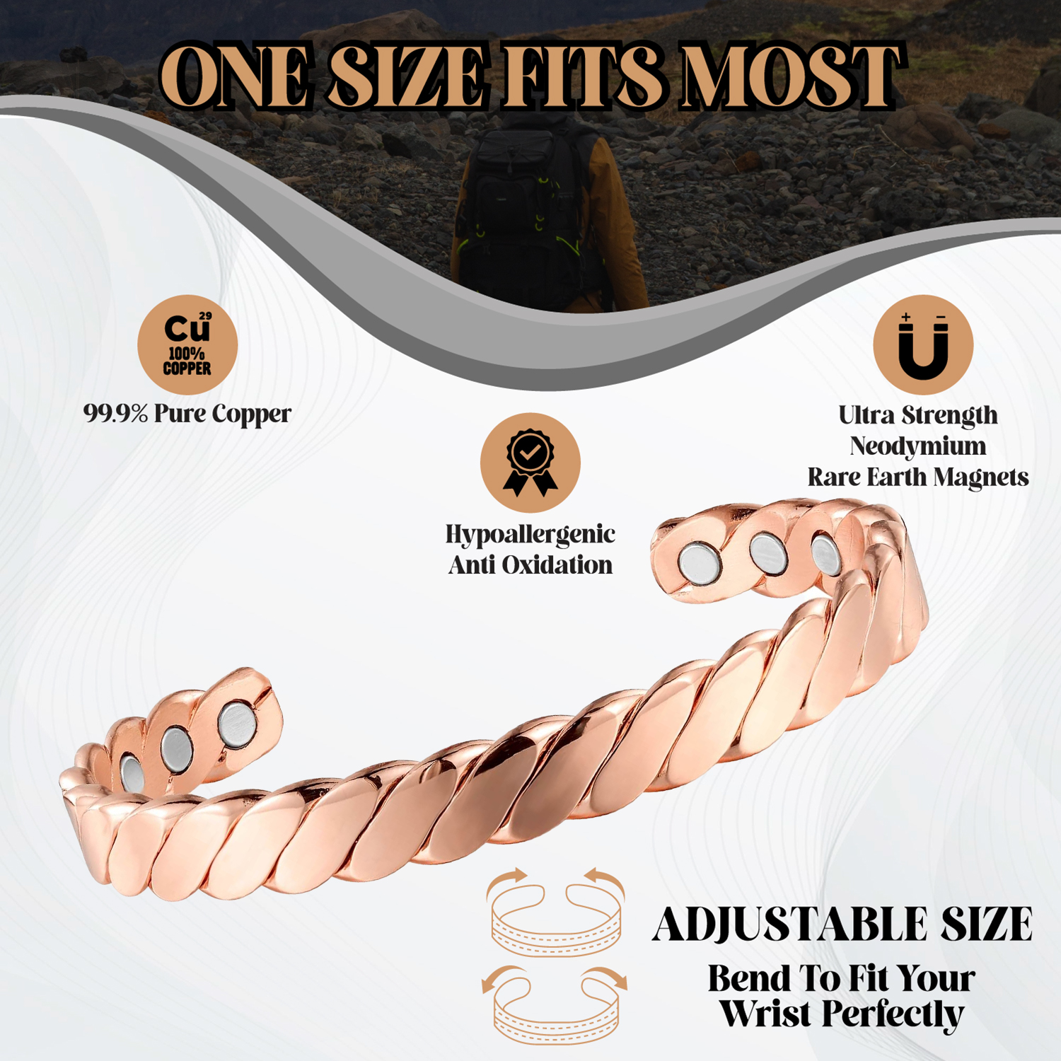 Unisex magnetic copper bracelet.