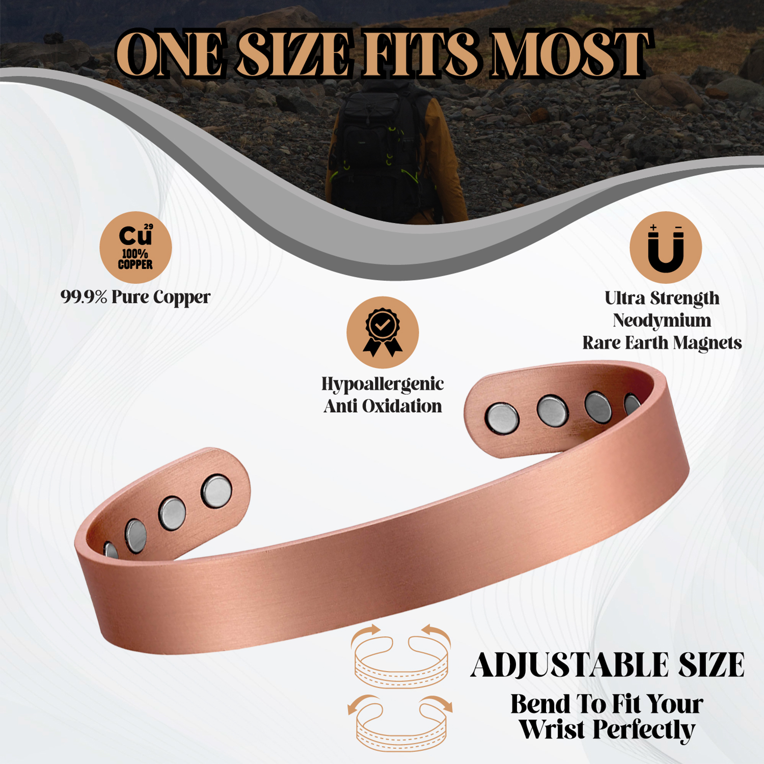 Gents Bio magnetic copper bangle.