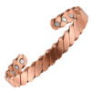 A copper open cuff bangle with a distinctive twisted chevron-link design, giving it a bold and textured appearance. The inside surface is smooth and fitted with multiple round inset magnets near each end, combining striking geometric style with potential magnetic therapy benefits.