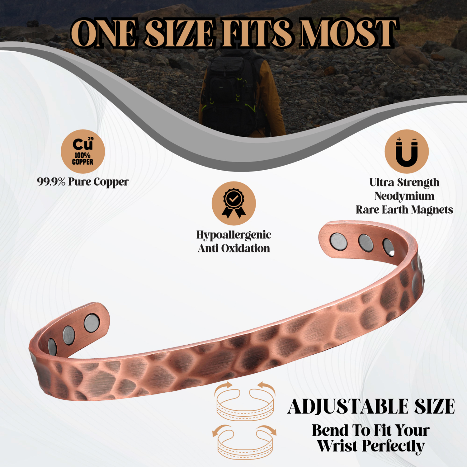 Bio Magnetic Copper Therapy Bangle with 6 Ultra Strength Magnets - Image 2
