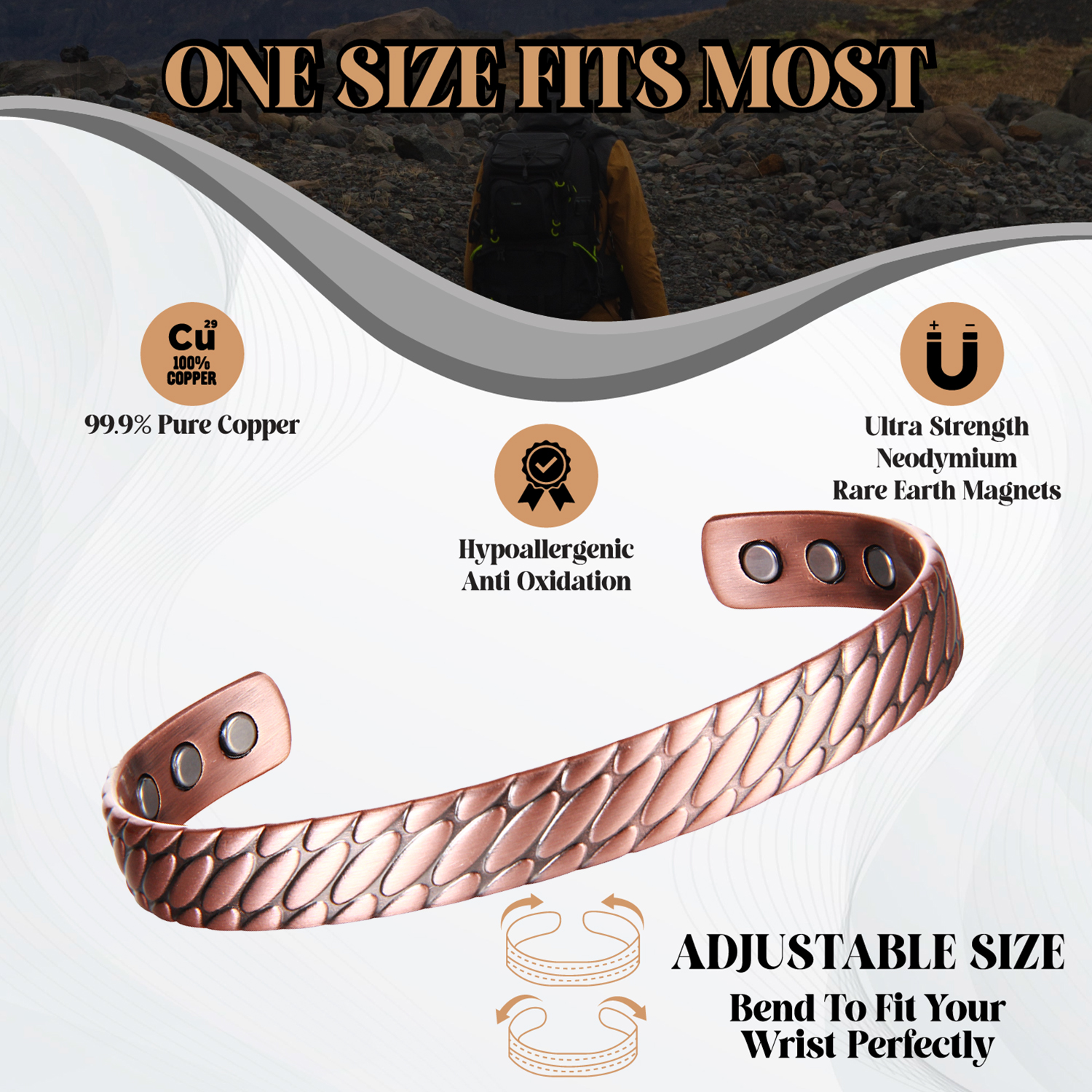 Bio Magnetic Copper Therapy Bangle with 6 Ultra Strength Magnets - Image 2