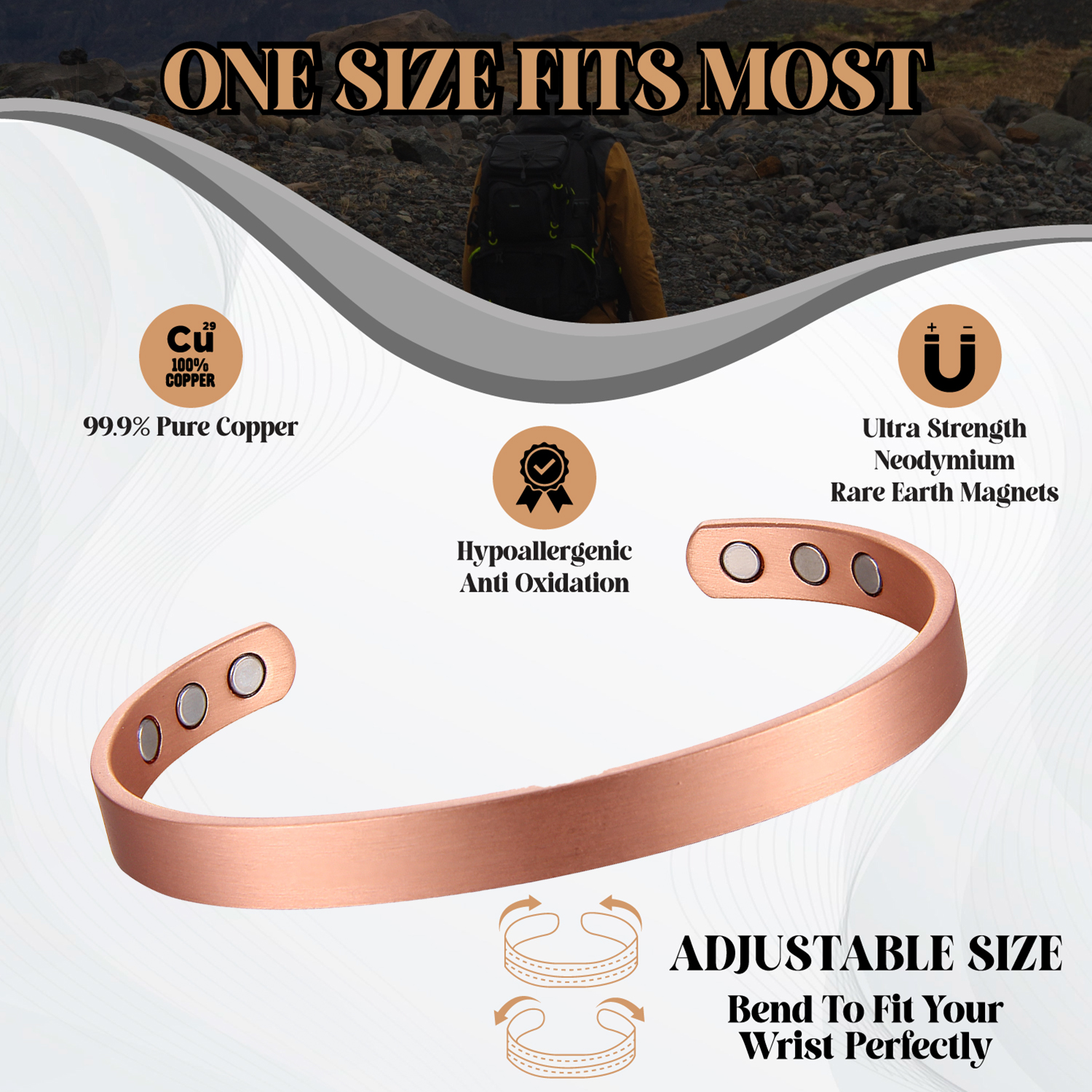 Bio Magnetic Copper Therapy Bangle with 6 Ultra Strength Magnets - Image 2