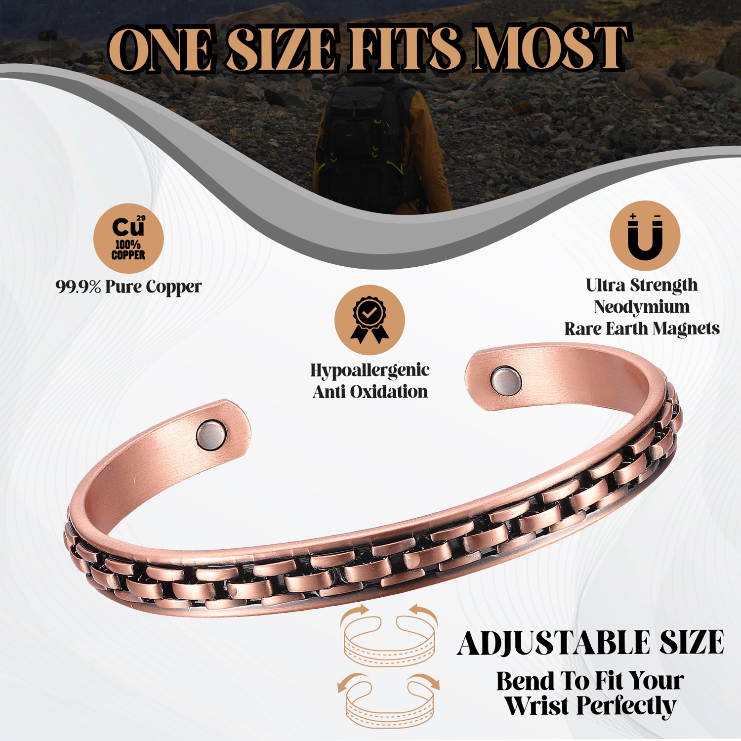 Bio Magnetic Copper Therapy Bangle with 2 Ultra Strength Magnets - Image 2