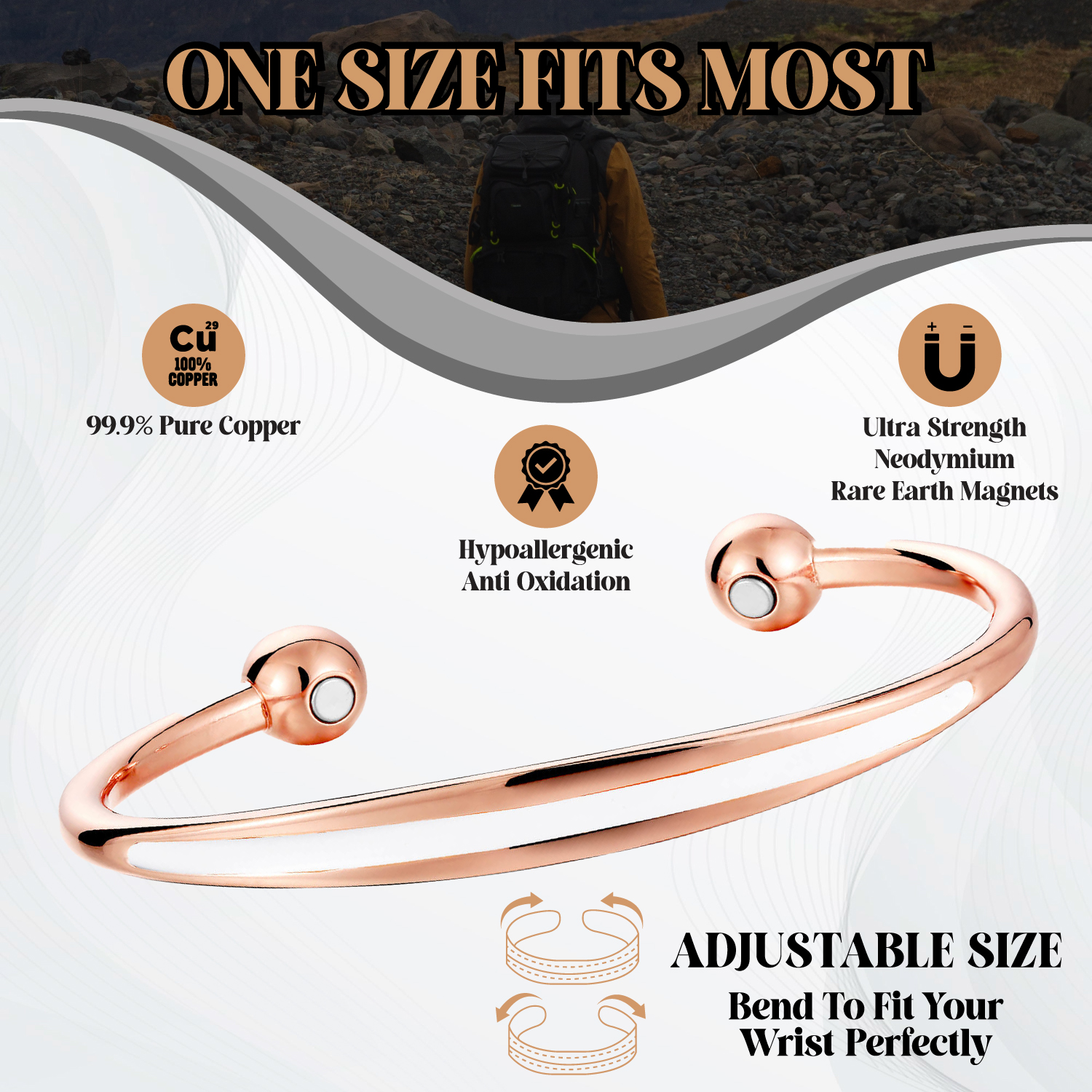 Bio Magnetic Copper Therapy Bangle with 2 Ultra Strength Magnets - Image 2