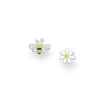 925 Sterling Silver Bee and Flower Push-Back Earrings, Decorated with Colored Enamel and CZ Simulated Diamonds