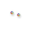 925 Sterling Silver Flower Push-Back Earrings, Decorated with Colored Enamel