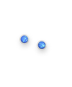 925 Sterling Silver Round Push-Back Earrings Decorated with Blue Opal