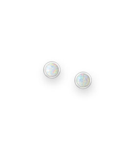 925 Sterling Silver Round Push-Back Earrings Decorated with White Opal