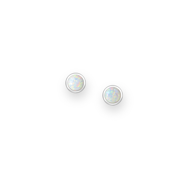 925 Sterling Silver Round Push-Back Earrings Decorated with White Opal