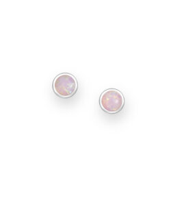 925 Sterling Silver Round Push-Back Earrings Decorated with Pink Opal