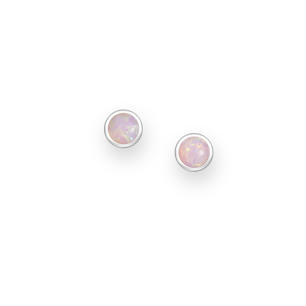 925 Sterling Silver Round Push-Back Earrings Decorated with Pink Opal