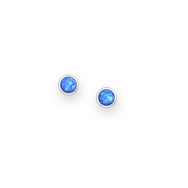 925 Sterling Silver Round Push-Back Earrings Decorated with Blue Opal