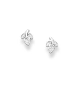 925 Sterling Silver Leaf Push-Back Earrings, Decorated with CZ Simulated Diamonds