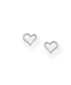 925 Sterling Silver Heart Push-Back Earrings, Decorated with CZ Simulated Diamonds