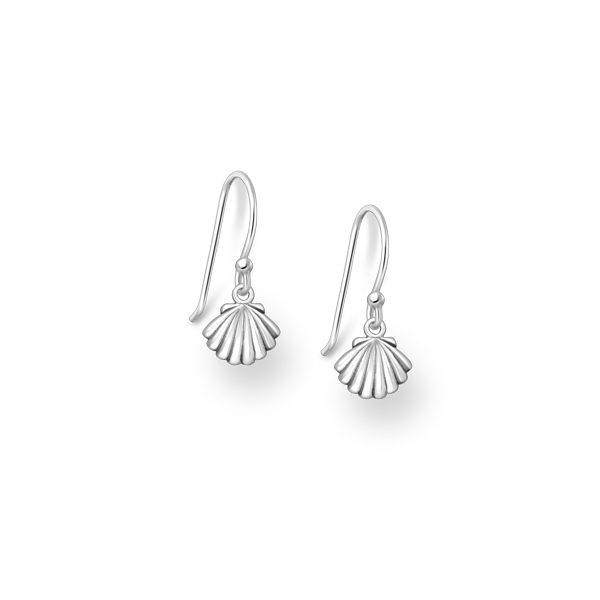 Sterling silver shell shaped drop earrings on silveer hooks