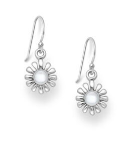 Sterling siver drop earrings flower shaped set with mother of pearl