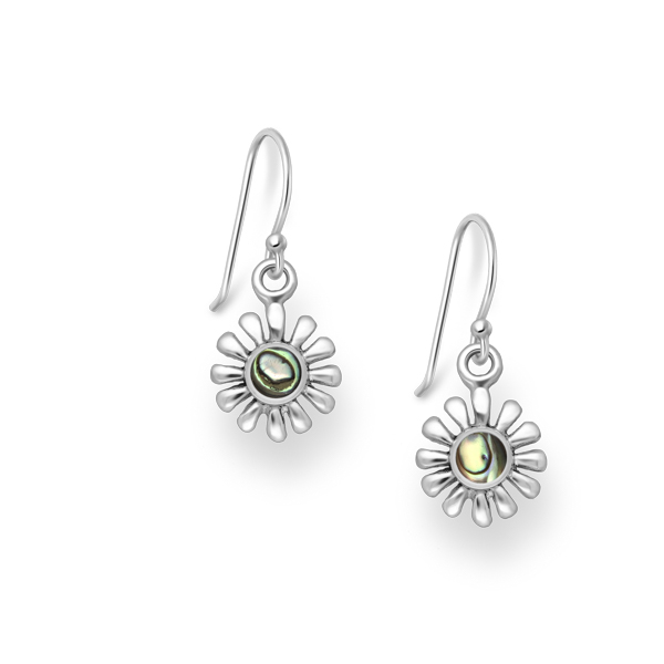 925 sterling silver flower drop earrings set with shell centres