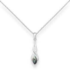 925 Sterling Silver figure of eight Pendant & Chain, Decorated with Shell