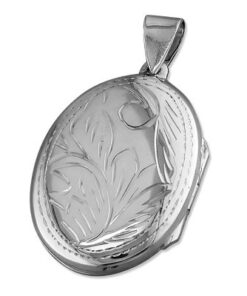925 sterling silver engraved oval locket pendant with floral detailing