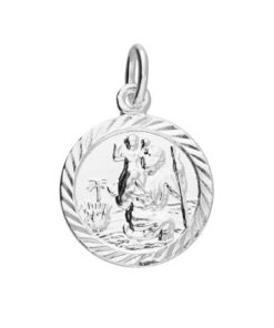 925 sterling silver St. Christopher pendant with engraved border and polished finish