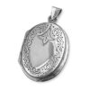 925 sterling silver engraved oval locket pendant with ornate border and polished centre