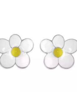 925 sterling silver white enamel daisy stud earrings with yellow centre