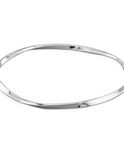 Elegant 925 sterling silver bangle bracelet with a subtle irregular wave shape and polished finish.