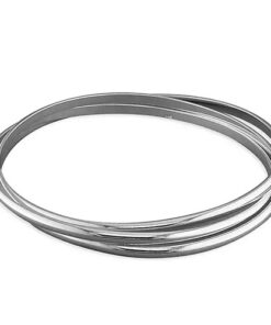 "Set of three interlocking 925 sterling silver bangle bracelets with a smooth, polished finish and elegant minimalist style.