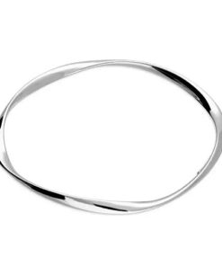 Modern 925 sterling silver bangle bracelet with a twisted, irregular wave design and polished finish.