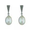 925 sterling silver pearl drop earrings with marcasite detail