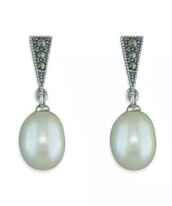 925 sterling silver pearl drop earrings with marcasite detail