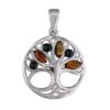Sterling silver round tree of life pendant with cognac and green Baltic amber gemstones