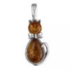 Sterling silver cat pendant with cognac Baltic amber gemstones