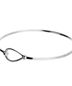 Elegant 925 sterling silver bangle bracelet featuring a sleek, minimalist design with a delicate open teardrop detail at the center.