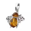 Sterling silver bee pendant with genuine cognac Baltic amber gemstones