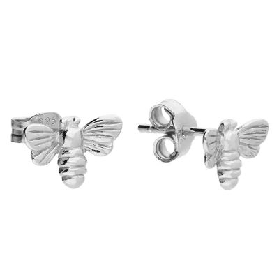 925 sterling silver bee stud earrings with polished detail