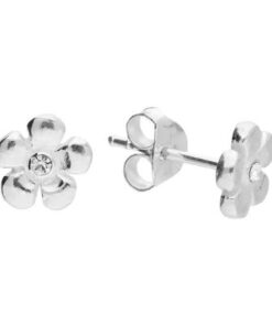 925 sterling silver flower stud earrings with cubic zirconia centre