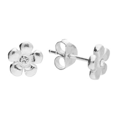925 sterling silver flower stud earrings with cubic zirconia centre