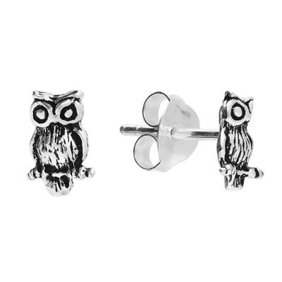 925 sterling silver owl stud earrings with detailed design