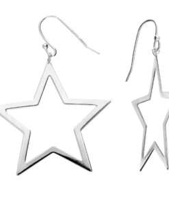 925 sterling silver star outline drop earrings with polished finish