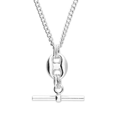 925 sterling silver T-bar pendant necklace with polished finish