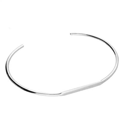 Slim 925 sterling silver open bangle bracelet with a flat front detail and polished finish.